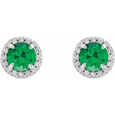 14K White 5 mm Natural Emerald & 1/8 CTW Natural Diamond Earrings